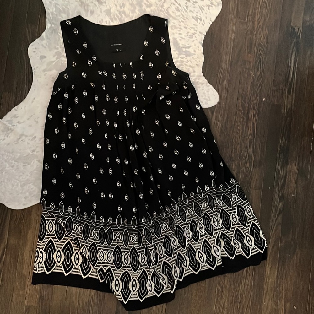 Anna sui for Anthropologie s/l silk blk/wht printed dress